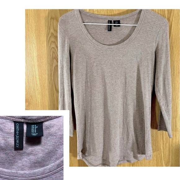 Under $10/ Cynthia Rowley Rose/Tan Swing Crew 3/4 Sleeve Tee Top - Picture 1 of 4